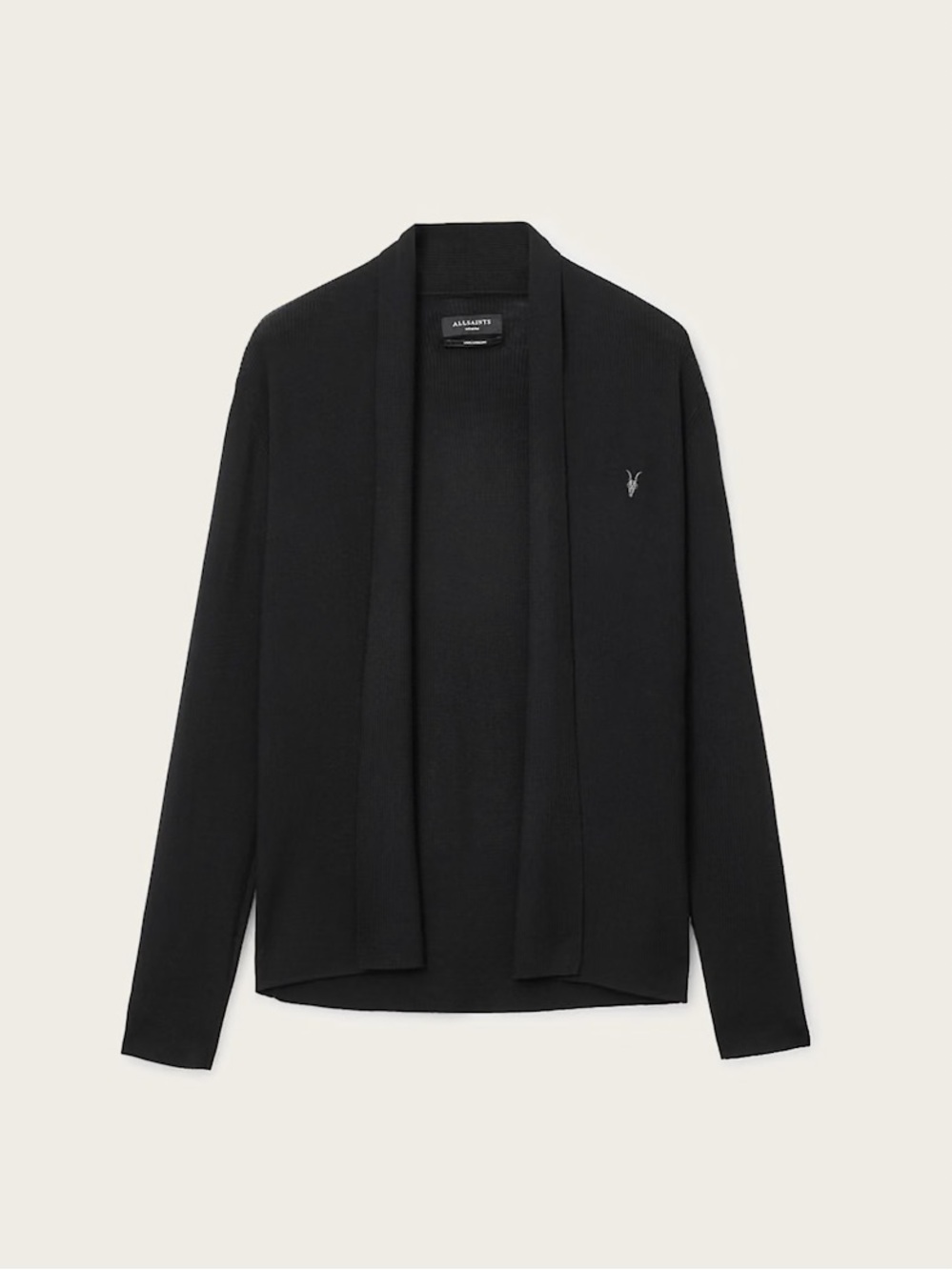 All Saints Mode Merino Wool Open Cardigan in Black, size Small